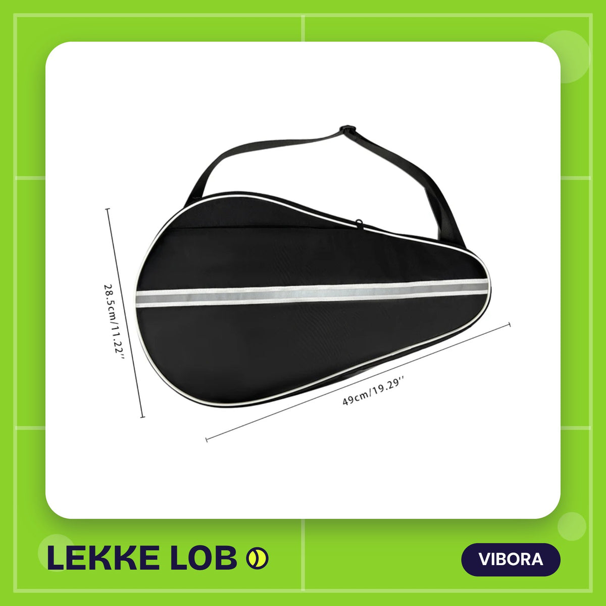Padel racket cover, black with reflective strip