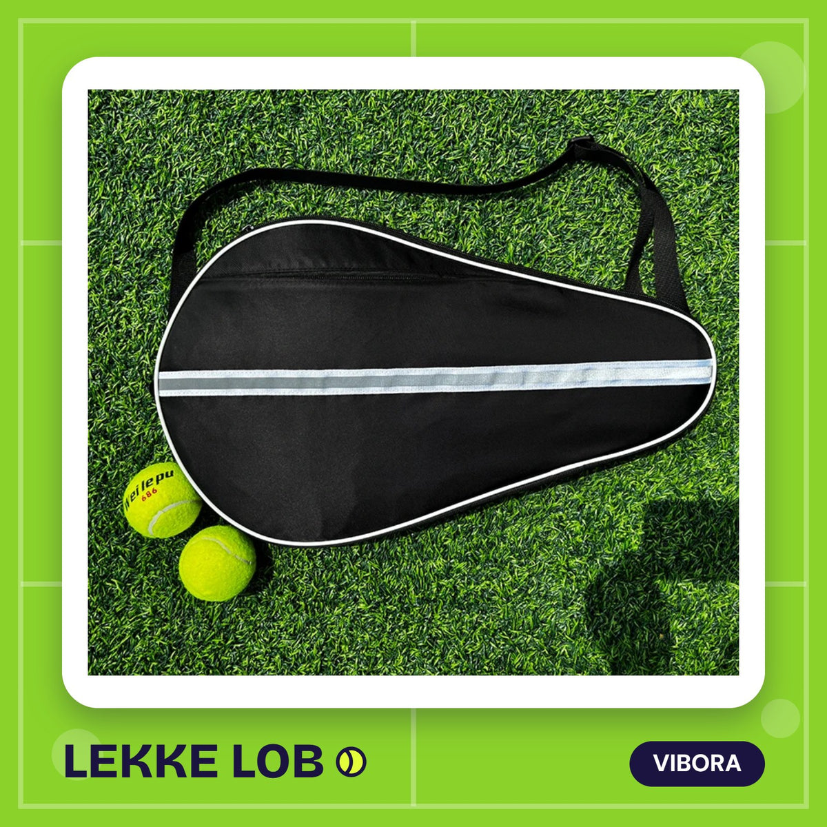 Padel racket cover, black with reflective strip